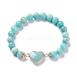 Bracciali con maglie a cuore elasticizzato in amazzonite naturale&nbsp;BJEW-P265-01A