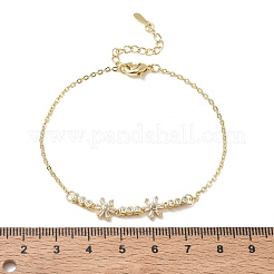 Bracelets en laiton pavés de zirconiums cubiques transparents en forme de fleur&nbsp;KK-CBA6980-24G