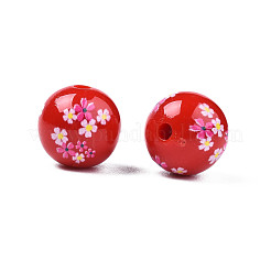 Ручной работы непрозрачные цветок напечатаны акриловые бусины&nbsp;MACR-T043-03C