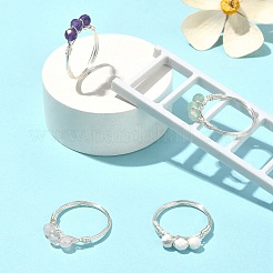 Кольцо на палец с бусинами из натуральных смешанных драгоценных камней RJEW-JR00585