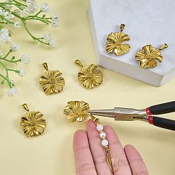 304ステンレススチールペンダント6個  花のチャーム  18KGP本金メッキ  28x24.5x8mm  穴：2.5x6.5mm&nbsp;STAS-SZ0003-57
