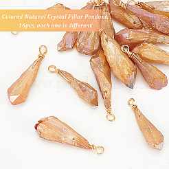 16 шт. гальванизированные необработанные натуральные кварцевые кристаллы медные подвески в обертке из проволоки FIND-FG0003-30B