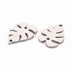 変色しない304ステンレススチールリンクコネクター  レーザー切断  葉  ステンレス鋼色  20x14x1.5mm  穴：1.5mm&nbsp;STAS-Q242-042