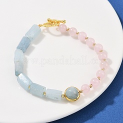 Браслеты из натурального смешанного камня с латунными круглыми и призматическими бусинами для женщин BJEW-G752-01G