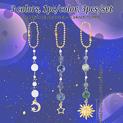 Décorations de pendentif en alliage soleil lune étoile et pierres précieuses naturelles&nbsp;HJEW-DR00025
