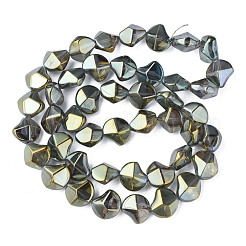 電気メッキガラスビーズセット  パール光沢メッキ  ツイスト  ダークオリーブグリーン  13x13.5x9mm  穴：1.2mm  約45個/連  23.23インチ（59cm）&nbsp;EGLA-N008-019-C04