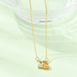 Halsketten mit rechteckigem und tropfenförmigem Anhänger aus Messing mit Zirkonia-Pavé&nbsp;KK-CBAB173-05G-01
