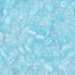 Fgbグレードaドローベンチスタイルガラスシードビーズ  ロンデル  模造キャットアイビーズ  ディープスカイブルー  7.5x4.5mm  穴：1.2~1.4mm  約1250個/ポンド&nbsp;SEED-Q040-02A-07