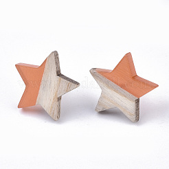 透明樹脂＆ウッドスタッドピアス  304ステンレスピン付き  スター  サンゴ  17x18mm  ピン：0.7mm&nbsp;EJEW-N017-001A-D04