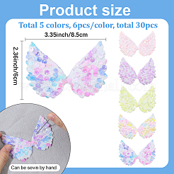 30 шт. 5-цветная полиэстеровая ткань с крыльями и пайетками&nbsp;DIY-GF0012-54