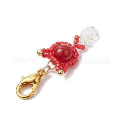 Подвеска в виде кошки из натурального сердолика и стеклянных бусин HJEW-MZ00157-07