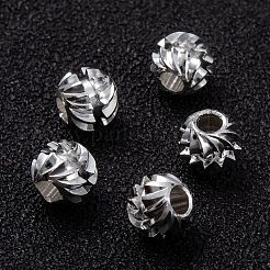 真鍮ビーズ  長持ちメッキ  溝  ファンシーカットファセットラウンド  925銀メッキ  6x5mm  穴：2mm  溝：1mm&nbsp;KK-H759-01A-S