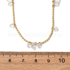 304 нержавеющая сталь шариковая цепочка цветные кубические цирконии плоские круглые кисточки ожерелья для женщин&nbsp;LS-NJEW-A051-03G-02