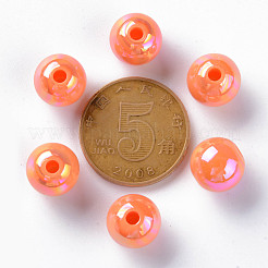 不透明なアクリルビーズ  ABカラーメッキ  ラウンド  サンゴ  10x9mm  穴：2mm  約940個/500g&nbsp;MACR-S370-D10mm-A11