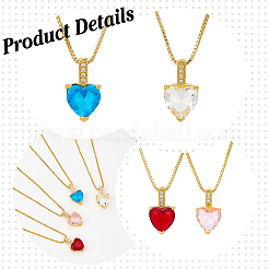 4 collier pendentif cœur en zircone cubique bicolore avec chaînes en laiton doré&nbsp;NJEW-AN0001-78