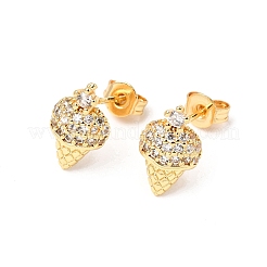 Серьги-гвоздики из латуни с микропаве из прозрачных кубических цирконий в виде мороженого&nbsp;EJEW-A135-13G