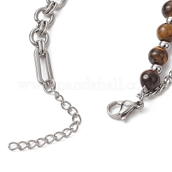Pulseras de eslabones con cuentas redondas de ojo de tigre natural&nbsp;BJEW-JB13125-02
