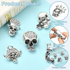 5 pieza de 5 estilos de alfileres de solapa de aleación de calavera con rhinestone&nbsp;JEWB-CJ0003-51