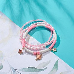 3 pz 3 set di braccialetti elasticizzati con semi di vetro styel e argilla polimerica&nbsp;BJEW-JB08854-02