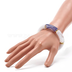 女の子の女性のためのカーブチューブアクリルビーズストレッチブレスレット  ゴールドカラー  ダークスレートブルー  内径：2-1/4インチ（5.7cm）&nbsp;BJEW-JB06946