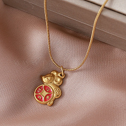 Colliers vintage en acier inoxydable 304 émaillé avec pendentif souris et pièce de monnaie&nbsp;OA4469
