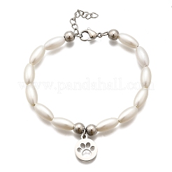 304 нержавеющая сталь плоские круглые браслеты с подвесками с отпечатками лап для женщин BJEW-C098-11P