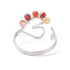 Открытое кольцо-манжета с сердцем из бисера из натуральных смешанных драгоценных камней RJEW-JR00567