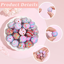 24 pieza de cuentas redondas de resina con rhinestone de 8 colores&nbsp;OACR-PA0002-14