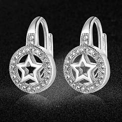 Серьги-пуговицы из латуни с фианитами и пентаклем EJEW-S205-JN467-1