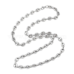 7mm 304ステンレススチール製コーヒー豆チェーンネックレス  変色なし  ステンレス鋼色  23.62インチ（60cm）&nbsp;NJEW-G203-01P