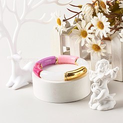 分厚いカーブチューブビーズストレッチブレスレット  ccbプラスチック＆アクリル天然石風用原石ブレスレット  蘭  内径：2-1/8インチ（5.5cm）&nbsp;BJEW-JB06683-06