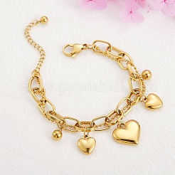 Браслеты из нержавеющей стали с подвесками в виде сердца для женщин BJEW-BB69676-I