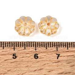 焼き付け塗料と金色の金属で覆われたガラスビーズ  花  透明  9.5x5mm  穴：1.2mm&nbsp;GL-CBA1477-01C