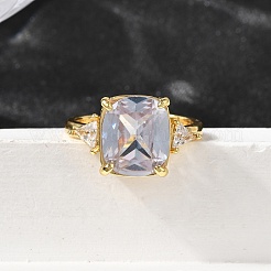 Женские кольца на палец из латуни с микропаве и кубическим цирконием&nbsp;RJEW-F181-11G