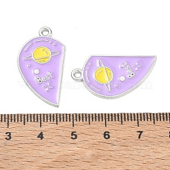 合金エナメルチャーム  惑星のチャームが付いたハート  スプリットペンダント  プラチナ  27x15x1mm  穴：1.6mm&nbsp;AL-CBA292F-01E-P