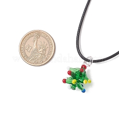 Елка ручной работы подвеска лэмпворк черный вощеный шнур ожерелья NJEW-TA00204