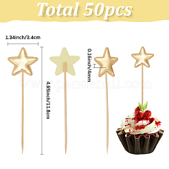 スターPUケーキトッパー50個  ケーキインサートカード  ケーキデコレーション用  木の棒で  ゴールド  118x34x4mm&nbsp;FIND-SP0005-69A