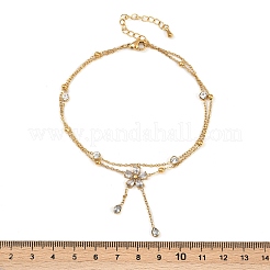 Браслеты на ногу из нержавеющей стали 304 с двухслойными цветочными подвесками AJEW-G069-02G