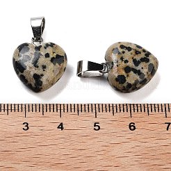 天然なダルメシアンジャスパーチャーム  シルバートーンの金属パーツ付き  ハート  16x6mm&nbsp;HEAR-PW0001-057-04