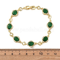 Bracelets à maillons en laiton sertis de micro-pavés de zircone cubique en forme de cœur et d'ovale pour femmes&nbsp;BJEW-A163-03G-04