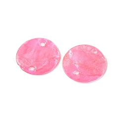 スプレー塗装された天然カピス貝のコネクタチャーム  ディスク  ショッキングピンク  15x1.5mm  穴：1mm&nbsp;BSHE-S304-18E