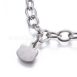 Bracelets à breloques chaton en acier inoxydable 304 résistant au ternissement&nbsp;BJEW-I278-01P