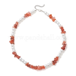 Ожерелья из круглых бусин из натурального южного красного агата и стеклянного жемчуга для женщин NJEW-JN05609