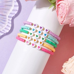 Braccialetti elasticizzati con perline acriliche e argilla polimerica a forma di cuore&nbsp;BJEW-JB10683