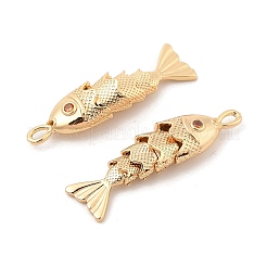真鍮マイクロパヴェクリアキュービックジルコニアペンダント  ニッケルフリー  魚のチャーム  18KGP本金メッキ  33x8.5x6mm  穴：1.6mm&nbsp;KK-C080-02B-G