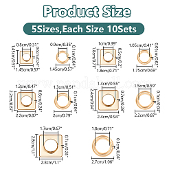 50セット5スタイルの合金グロメットアイレット金具  バッグ/スーツケース/コスチュームアクセサリー用  スクエア/リング  ライトゴールド  14.5~28x14.5~28x5~7mm  穴：8~17mm  10セット/スタイル&nbsp;FIND-WR0010-06