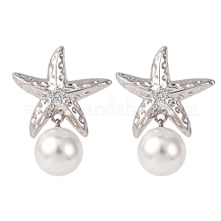 Серьги-гвоздики в форме морской звезды с микропаве из латуни и прозрачными кубическими цирконами&nbsp;EJEW-H165-03B-P