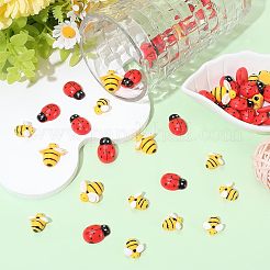 60個3スタイル不透明樹脂カボション  ミツバチとてんとう虫  ミックスカラー  13~20x13~18x8mm&nbsp;CRES-BM0001-04