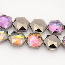 Шестиугольник гальванических наполовину черный покрытием стеклянные бусы нити EGLA-P015-H01