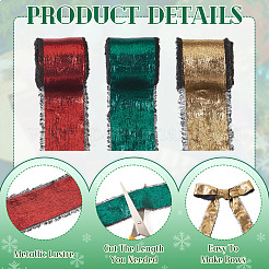 Thème de Noël 3 rouleau 3 couleurs ruban effiloché en polyester&nbsp;DIY-TA0011-47B